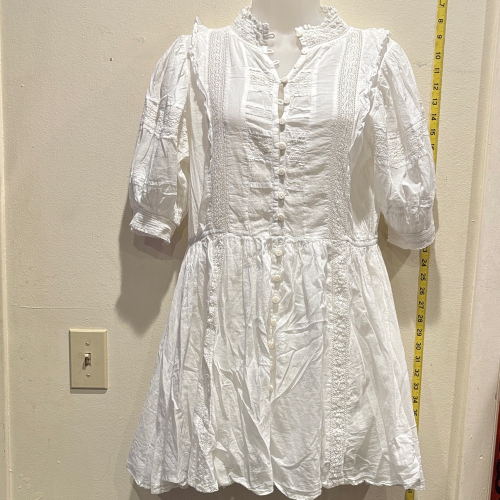 MNG White Lace Button-Down Dress